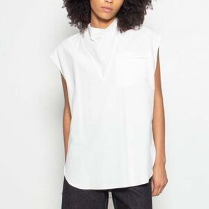 NOMIA NYC Designer Sleeveless Anorak Funnel Neck Cotton Top In Chalk White Sz 10